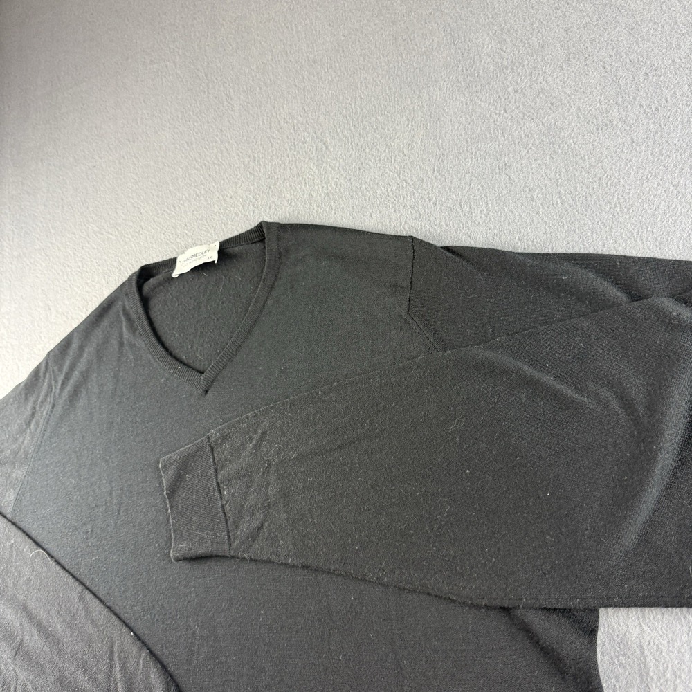 John Smedley Sweater Men's 2XL Black 100% Merino Wool England V Neck Pullover